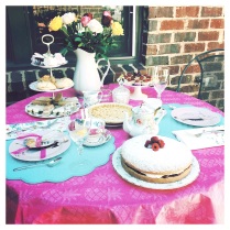 Set a pretty Tea Table ~ I set up outside in my courtyard. Luckily the weather cooperated! Use your prettiest serving pieces. And, remember to have flowers!